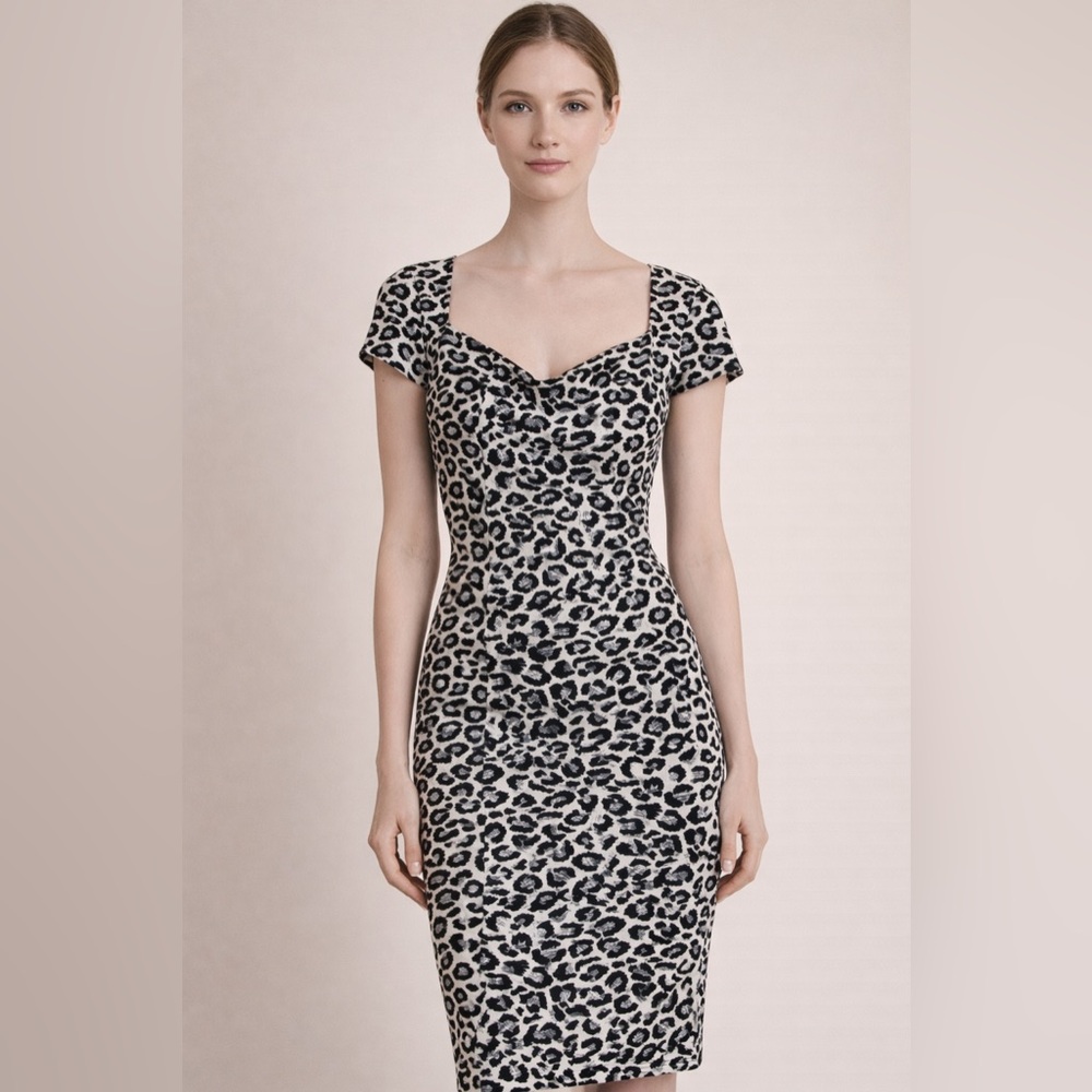 Isabel de Pedro Leopard Bodycon Midi Dress Size 2 Mint Condition